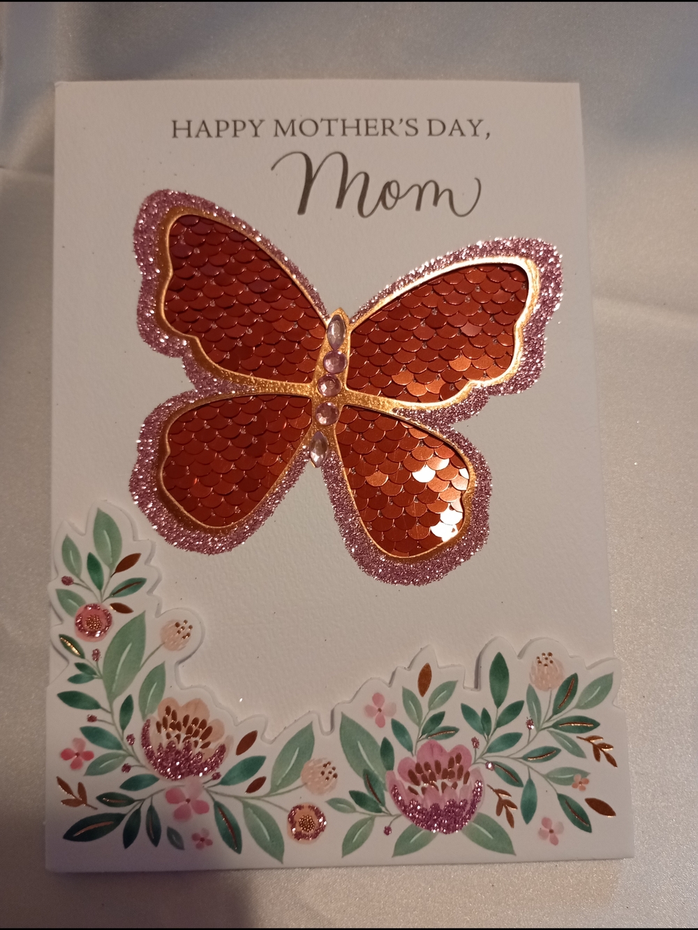 American Greetings Mother's Day Card With Pink Sequins And Glitter Butterfly